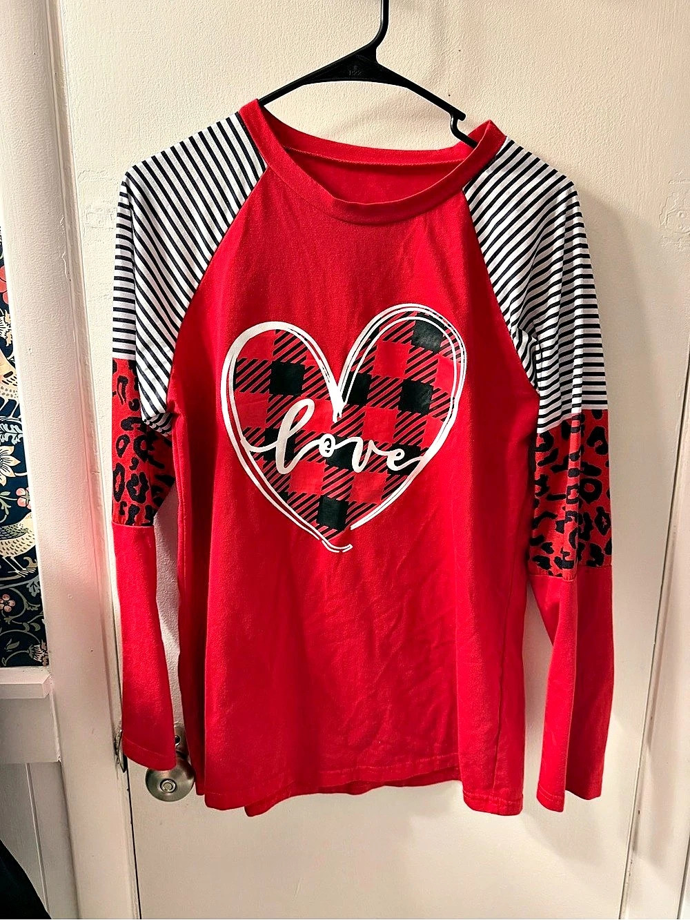 Striped Long Sleeve Top in Red & White Size Large